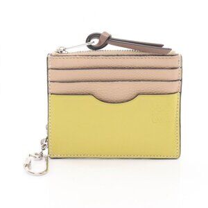 Loewe Coin Case Anagram Card Yellow Beige Leather Square Beige Yellow